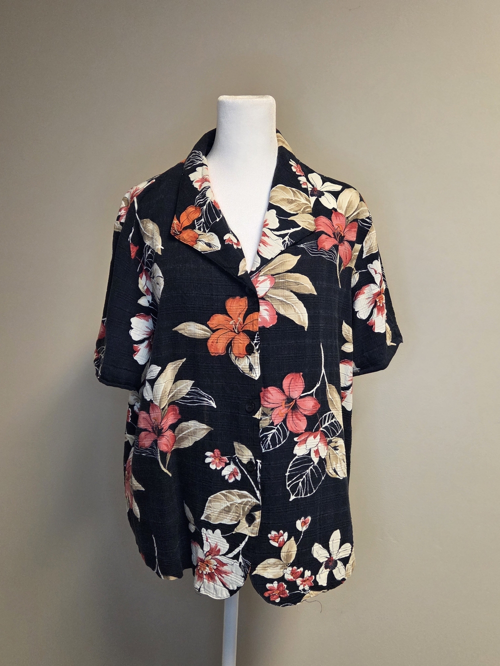 Alfred Dunner Black Floral Button-Up Blouse, Size 18